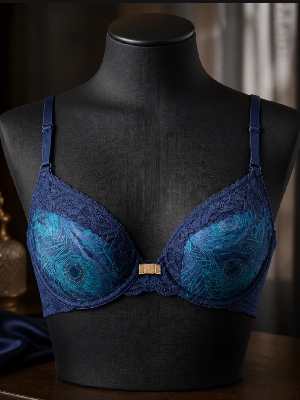 ❤️ NWT 34 B triumph Seduction Peacock Blue lace , Teal & Gold